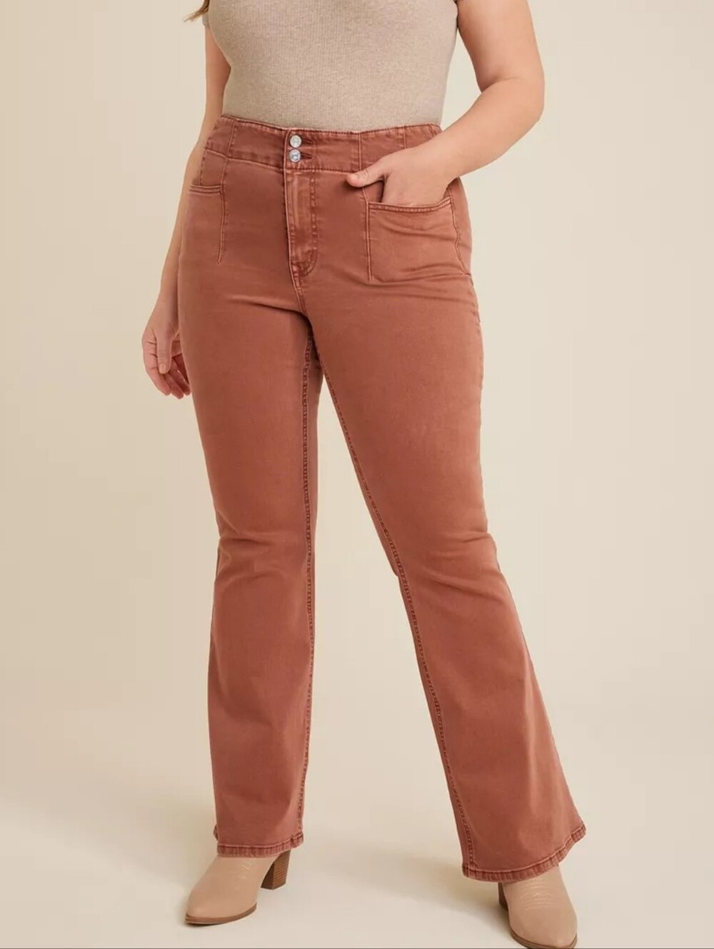 M Jeans by Maurices Womens Red Brown Sculptress High Rise Flare Jeans Size 12R